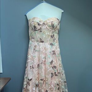 Strapless Sequin Floral Gown